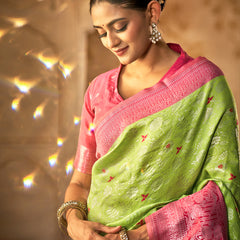 Emerald Pink Banarasi Bloom