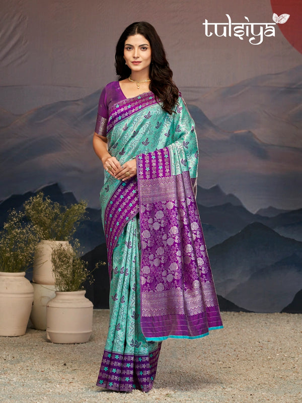 Violet Aqua Zari Silk Splendor