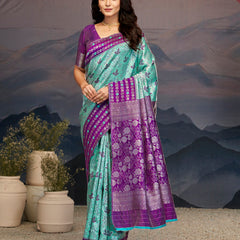 Violet Aqua Zari Silk Splendor