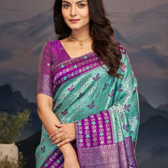 Violet Aqua Zari Silk Splendor