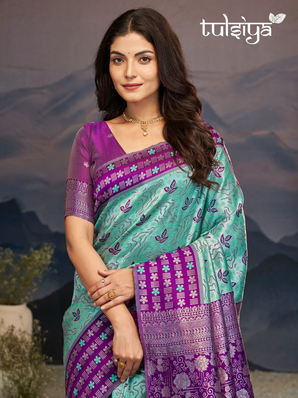 Violet Aqua Zari Silk Splendor