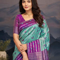 Violet Aqua Zari Silk Splendor