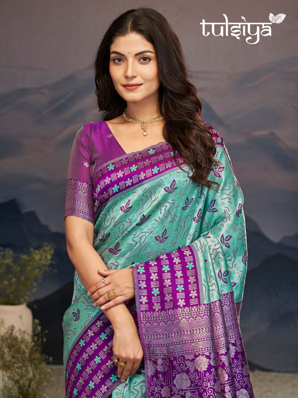 Violet Aqua Zari Silk Splendor