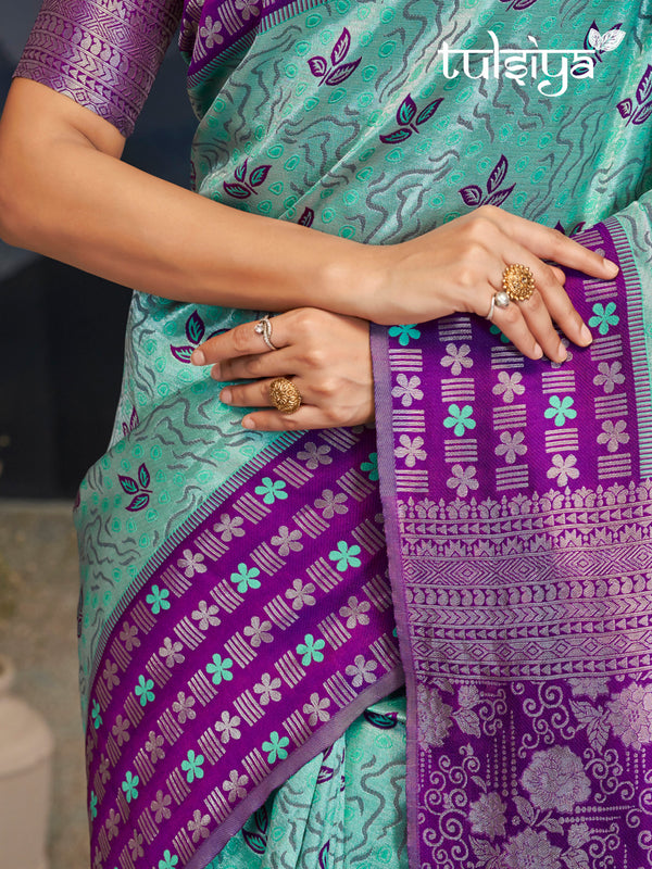 Violet Aqua Zari Silk Splendor