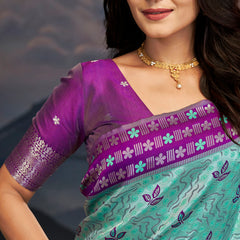 Violet Aqua Zari Silk Splendor