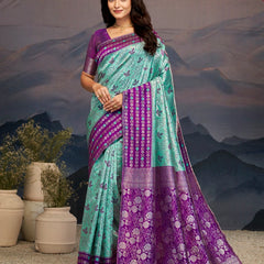 Violet Aqua Zari Silk Splendor
