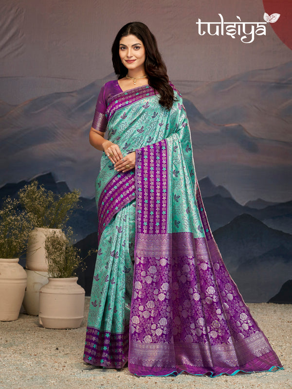 Violet Aqua Zari Silk Splendor