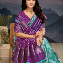 Violet Aqua Zari Silk Splendor