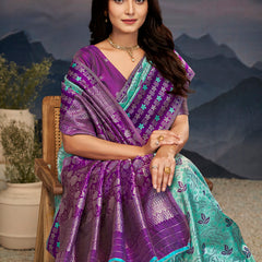 Violet Aqua Zari Silk Splendor