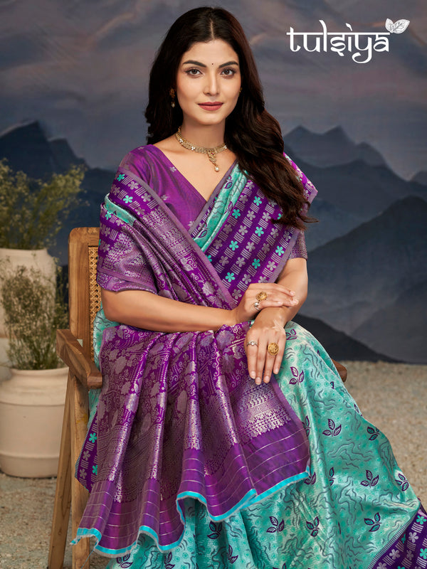 Violet Aqua Zari Silk Splendor