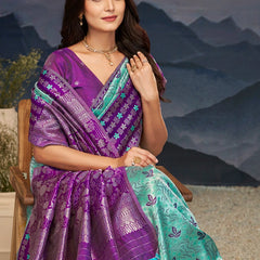 Violet Aqua Zari Silk Splendor