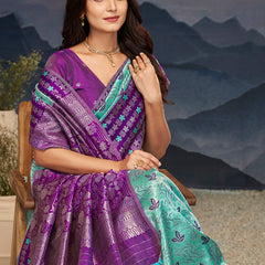 Violet Aqua Zari Silk Splendor