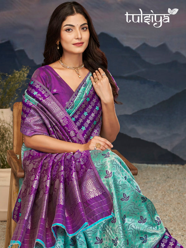 Violet Aqua Zari Silk Splendor