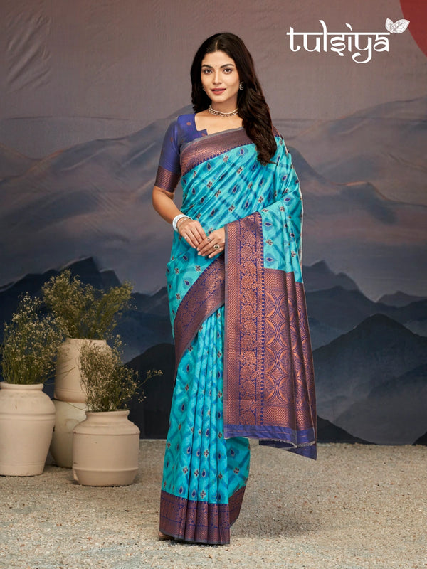 Elegance Emerald Soft Zari Saree