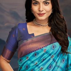 Elegance Emerald Soft Zari Saree