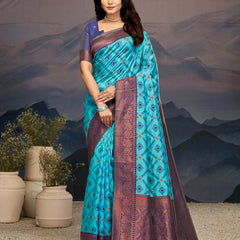 Elegance Emerald Soft Zari Saree