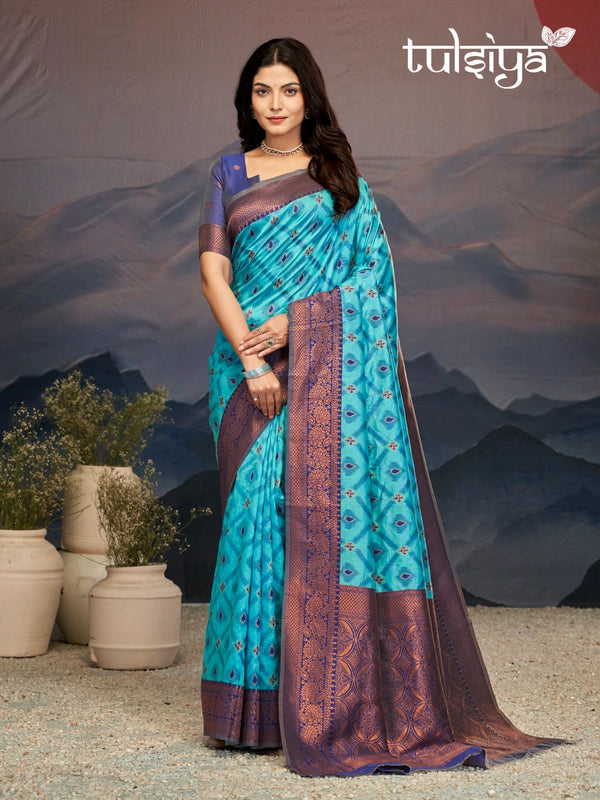 Elegance Emerald Soft Zari Saree