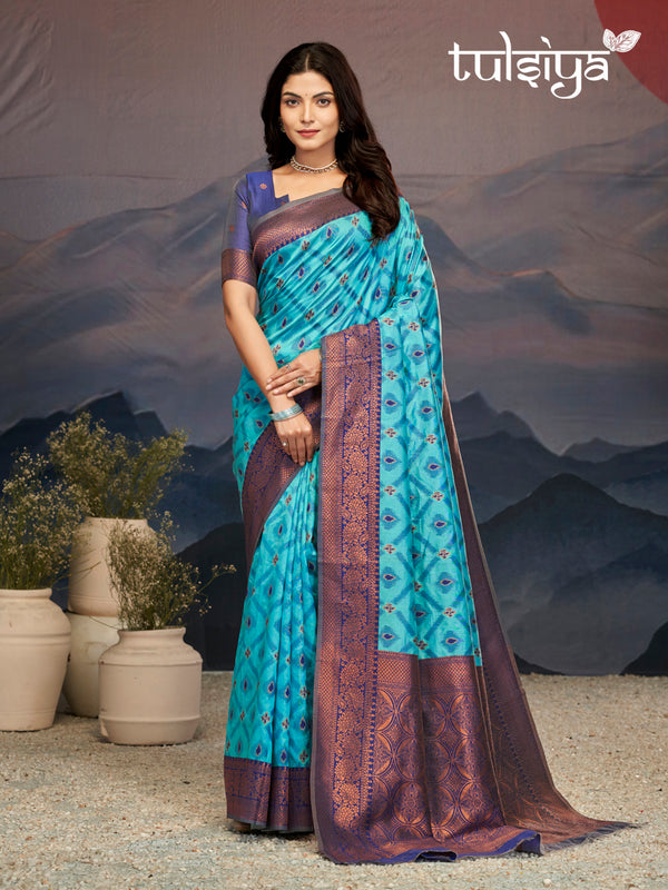 Elegance Emerald Soft Zari Silk Saree