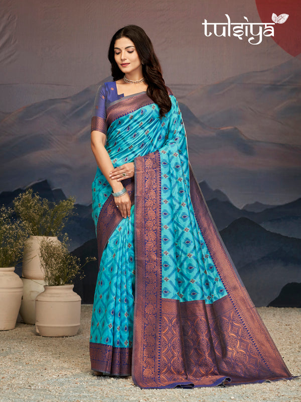 Elegance Emerald Soft Zari Silk Saree