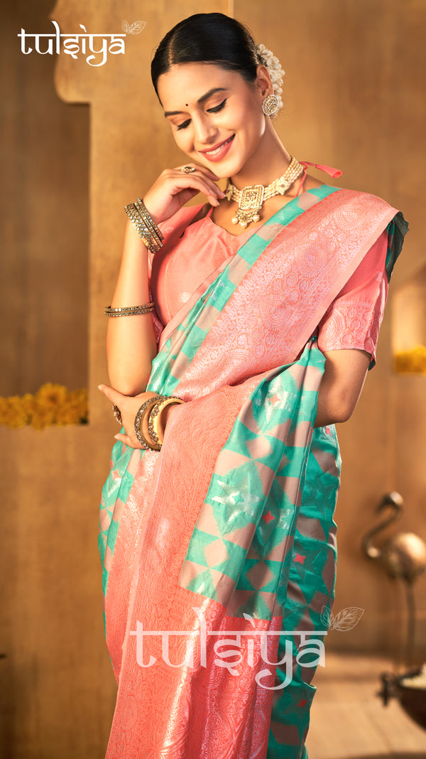 Premium Peach Aqua Silk Drape