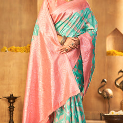 Premium Peach Aqua Silk Drape
