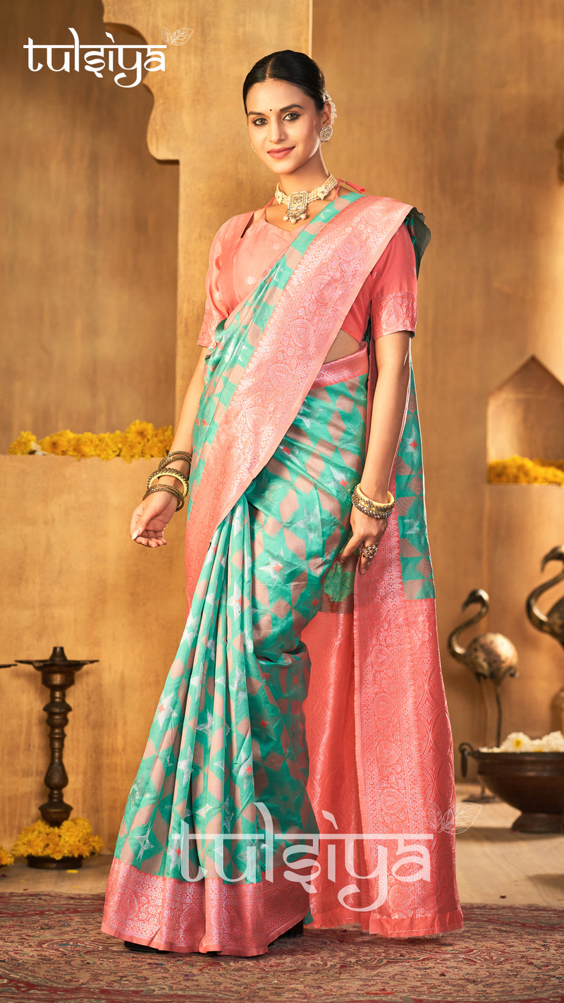 Premium Peach Aqua Silk Drape