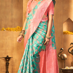 Premium Peach Aqua Silk Drape