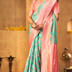 Premium Peach Aqua Silk Drape