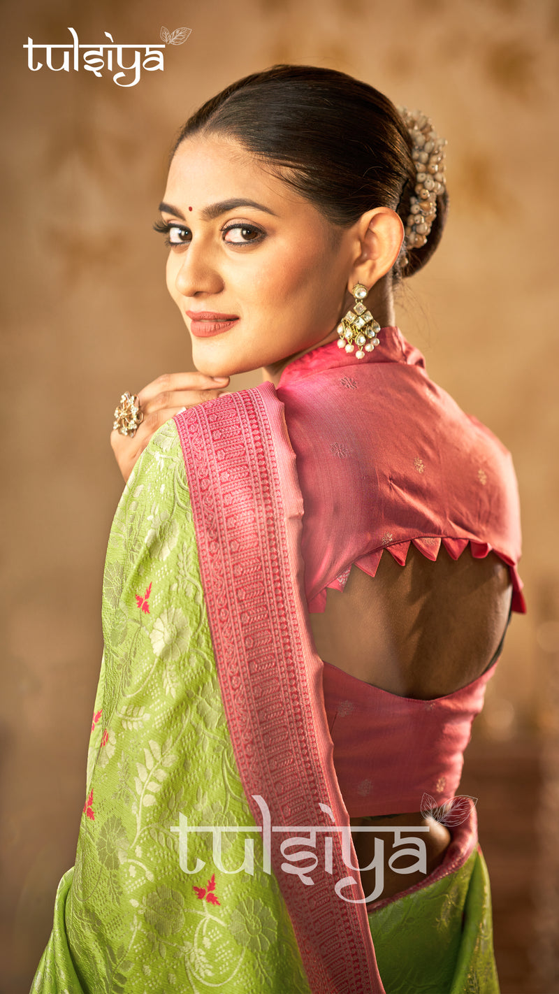 Emerald Pink Banarasi Bloom