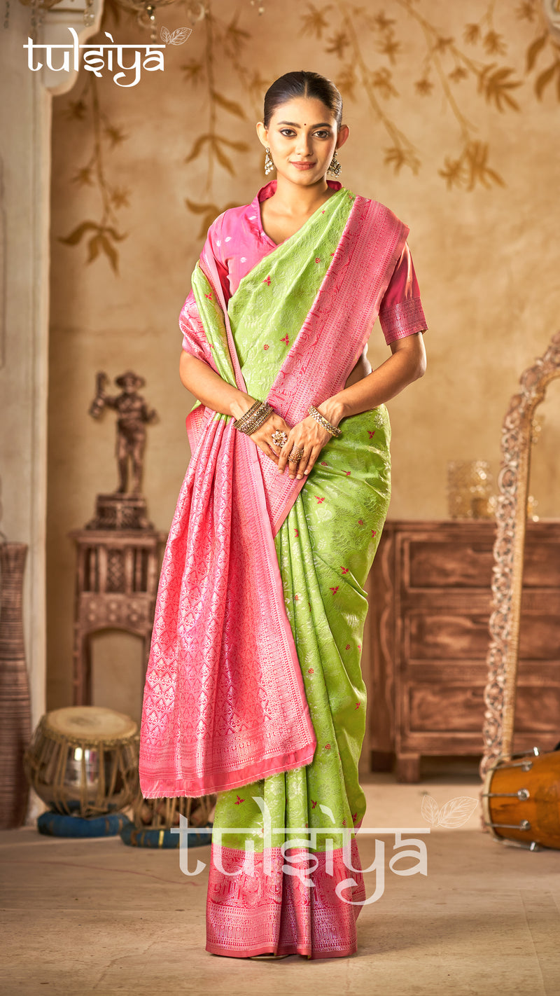 Emerald Pink Banarasi Bloom