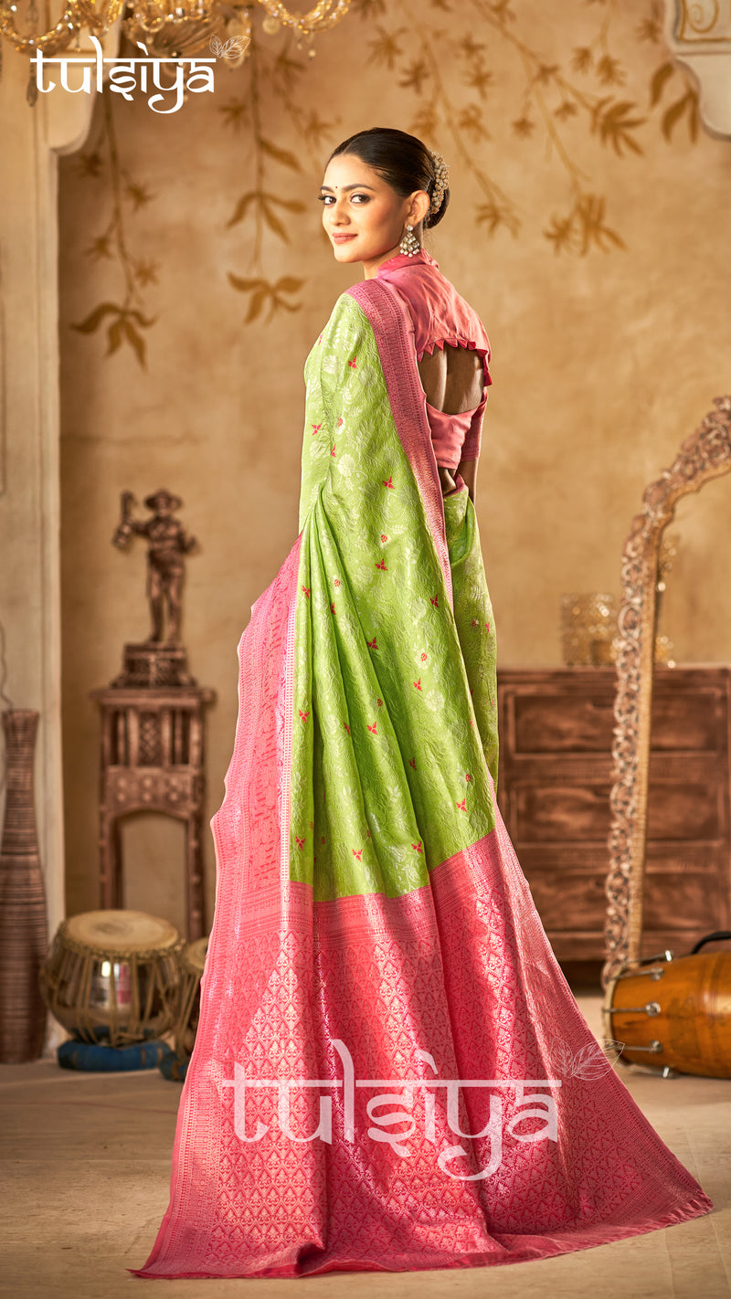 Emerald Pink Banarasi Bloom
