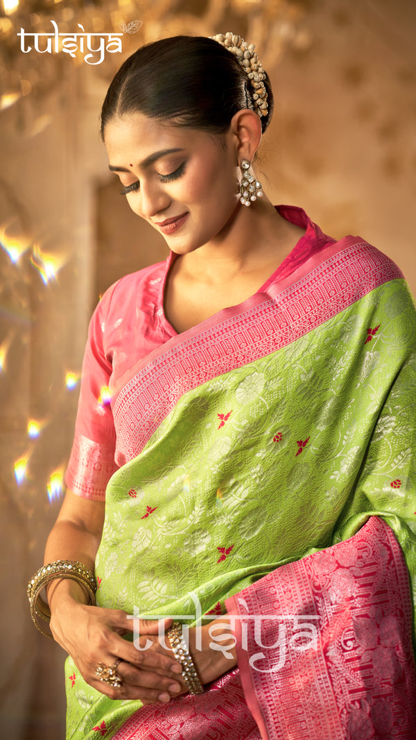 Emerald Pink Banarasi Bloom