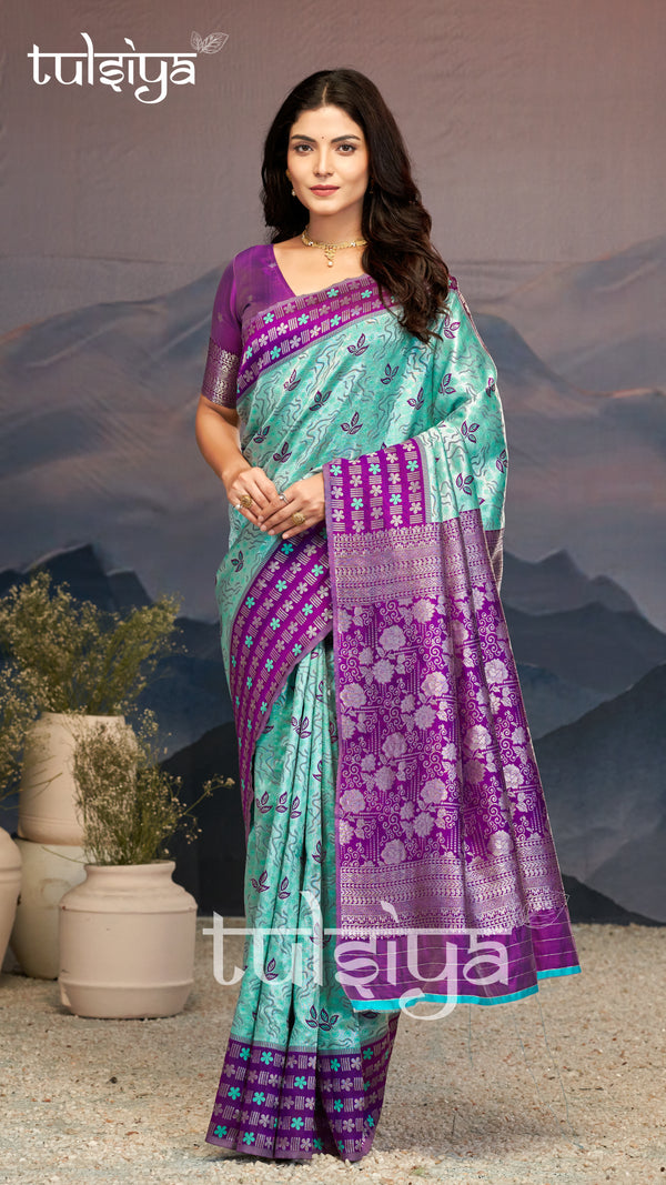 Violet Aqua Zari Silk Splendor