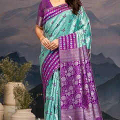 Violet Aqua Zari Silk Splendor