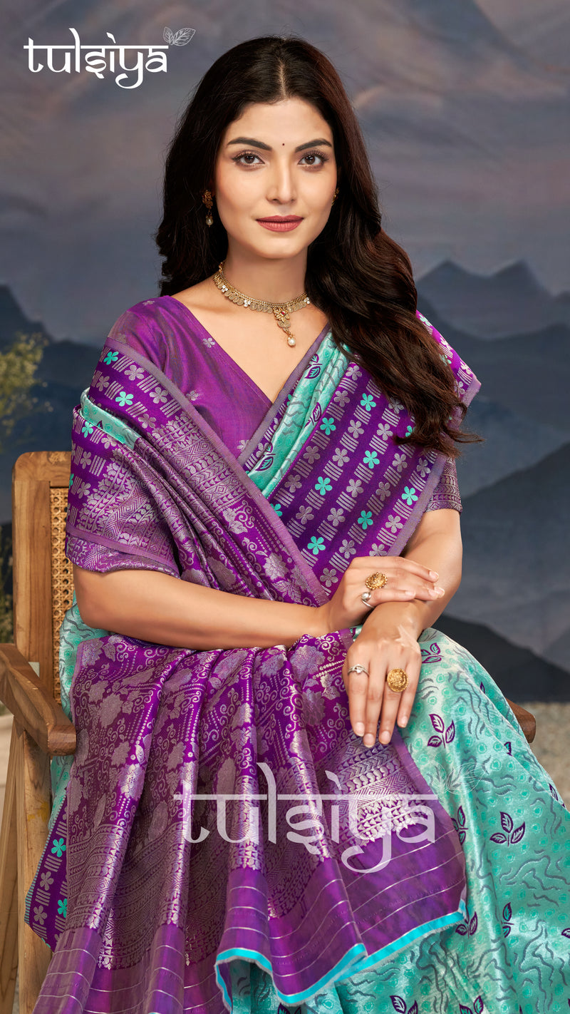 Violet Aqua Zari Silk Splendor