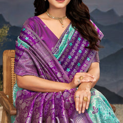 Violet Aqua Zari Silk Splendor