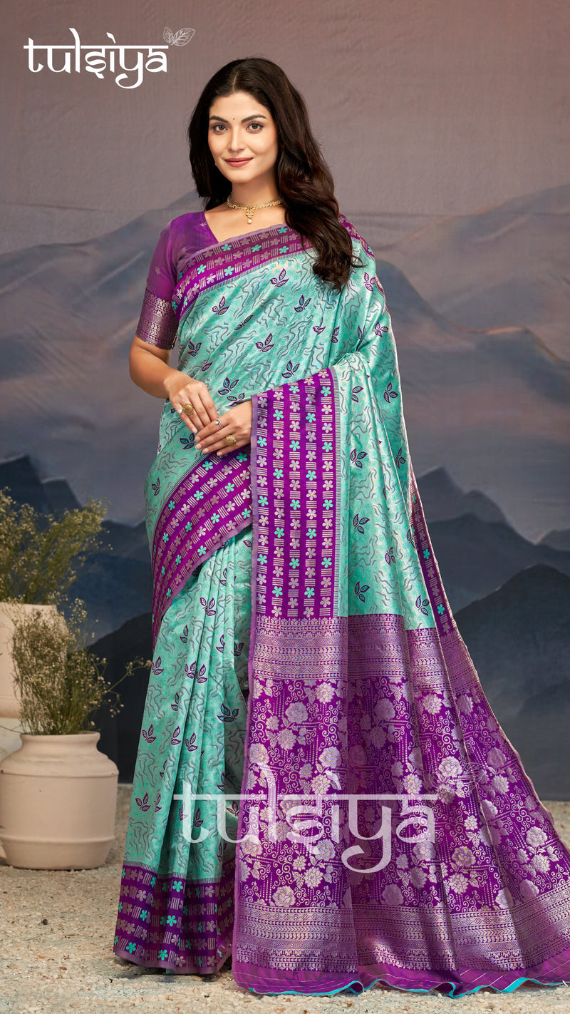 Violet Aqua Zari Silk Splendor