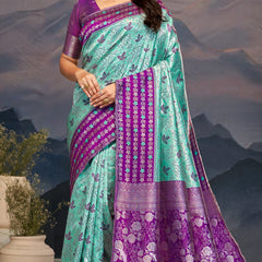 Violet Aqua Zari Silk Splendor