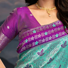 Violet Aqua Zari Silk Splendor