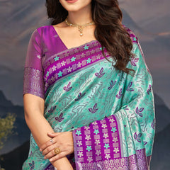 Violet Aqua Zari Silk Splendor