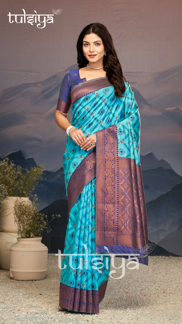 Elegance Emerald Soft Zari Silk Saree