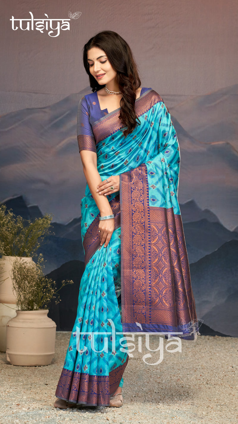 Elegance Emerald Soft Zari Silk Saree